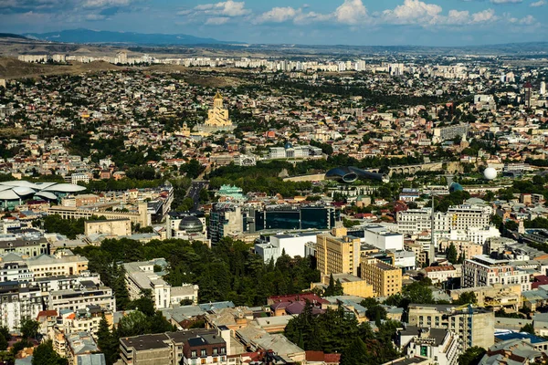 Tbiliszi Városkép Mtatsminda Hegy Tetejéről Utazási Kártya — Stock Fotó