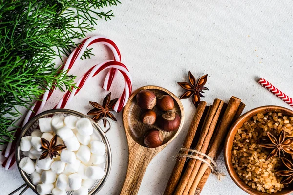 Christmas Cooking Concept Ingredients Cookies Baking Mulled Wine Rustic Background — Stock Photo, Image