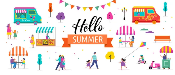여름 축제, 음식 거리 공정한, 가족 축제 포스터 및 배너 디자인 — 스톡 벡터