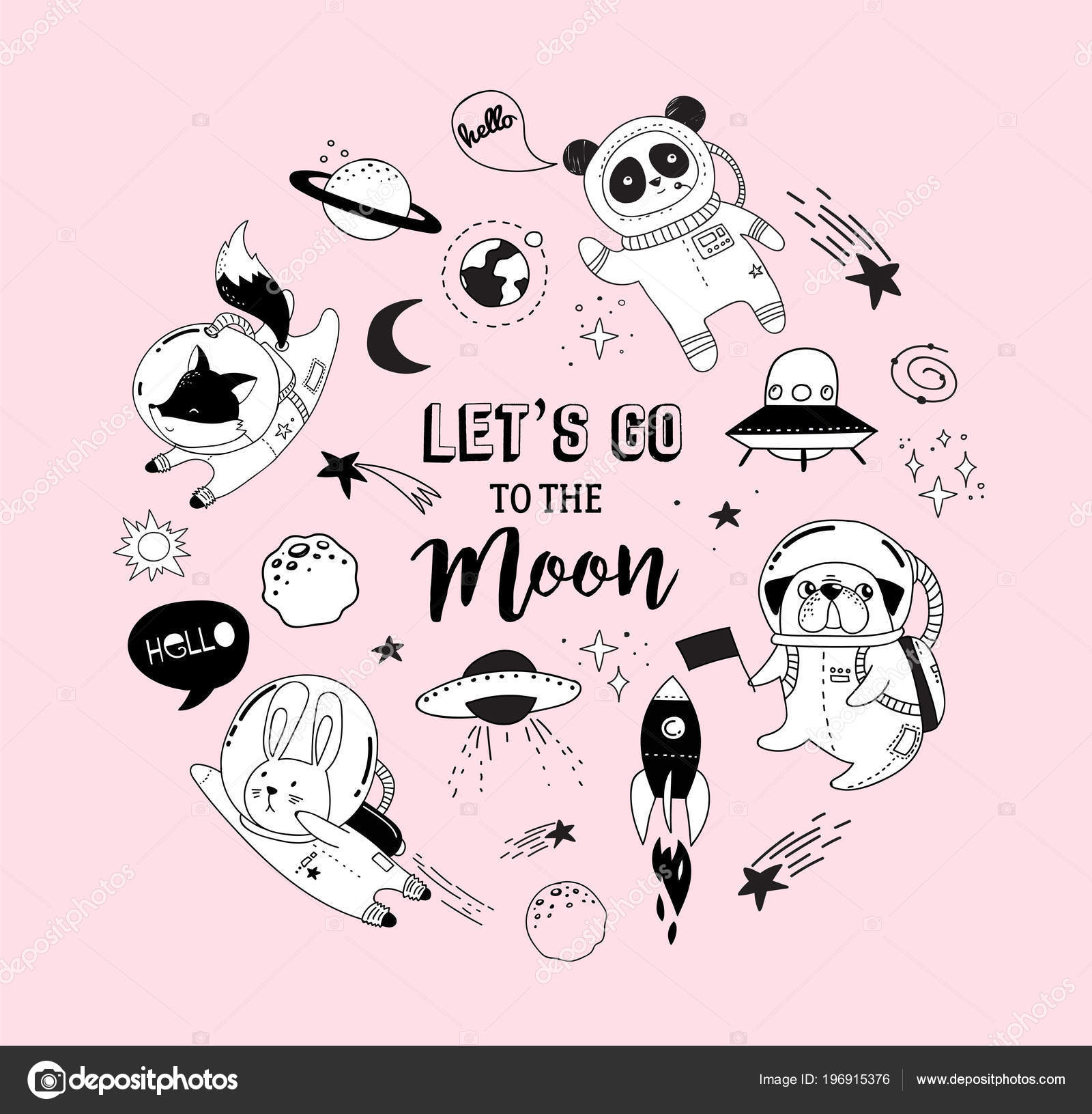 Outer Space Concept Illustration Cute Animals Astronauts In