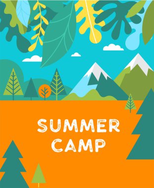 Yaz Kampı, çocuklar tatil, seyahat ve Aile aktivitesi kamp. Poster ve el ilanı