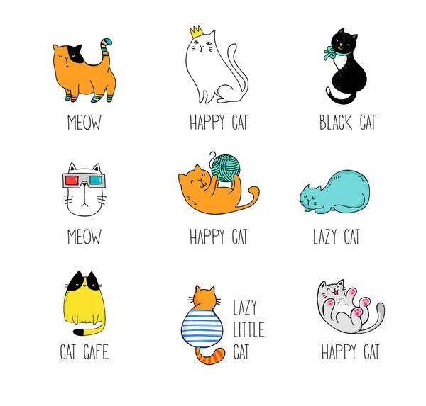 Cat doodles, collection of vector illustrations — Stock Vector