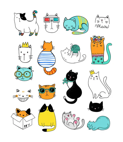 Cat doodles, collection of vector illustrations — Stock Vector
