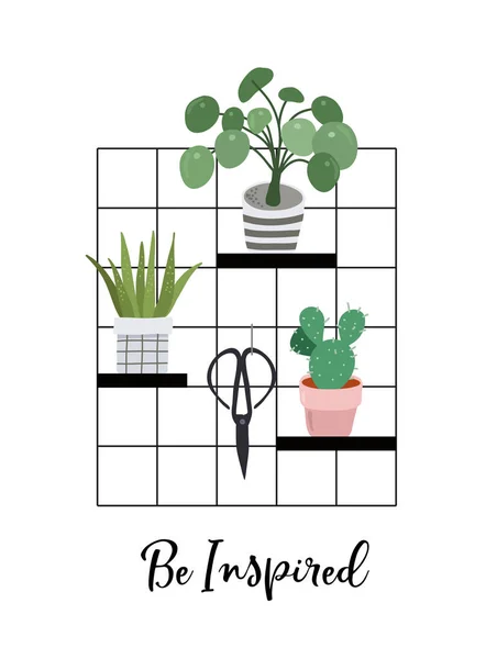 Inspiration mood board, trendy home decor with plants, cards, succulents — Stock Vector