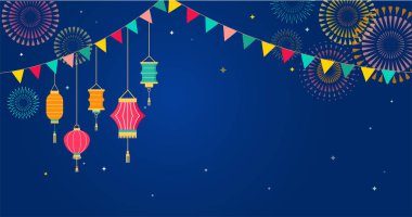 Sky Lantern Festivali, Çince, Tay uçan fenerler. Poster ve başlık sayfası tasarım