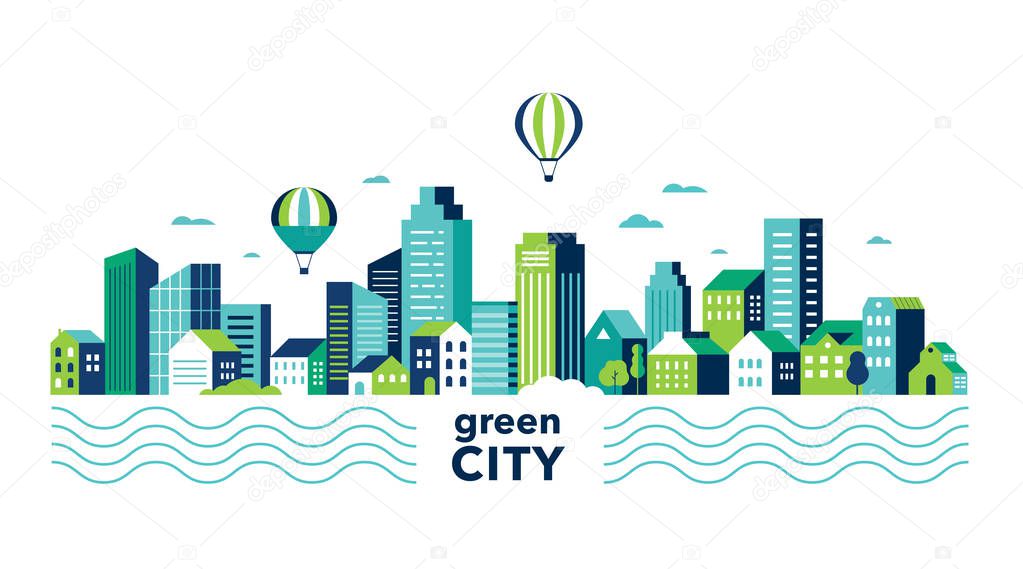 Green city, smart city concept, modern design. Geometric urban landscape