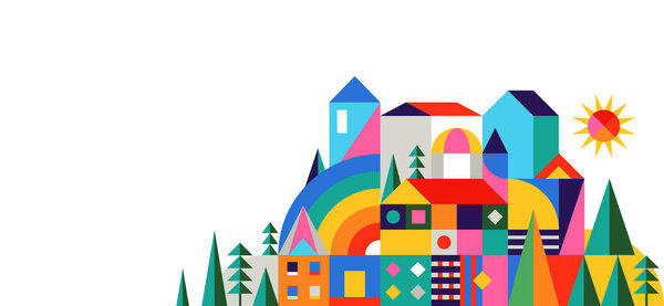 Геометрическое сказочное королевство, рыцарский замок. Детская комната, украшение стен класса
