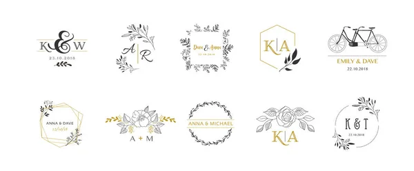Wedding logos, hand drawn elegant monogram collection — Stock Vector