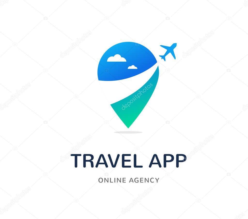 Travel agency, tourism app and trips logo, adventure tours, vector modern icon and element