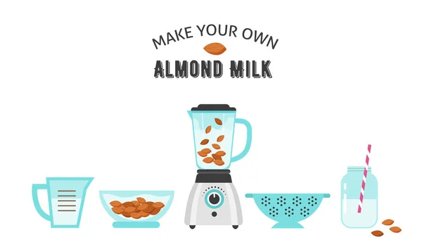 Haga su propia leche de almendras, ilustración, diseño de póster — Archivo Imágenes Vectoriales
