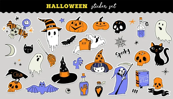 Halloween bonito adesivos coleção — Vetor de Stock