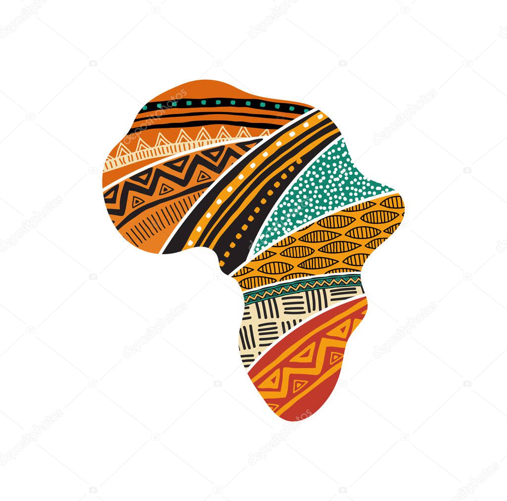 African map silhouette with a traditional pattern. Concept design