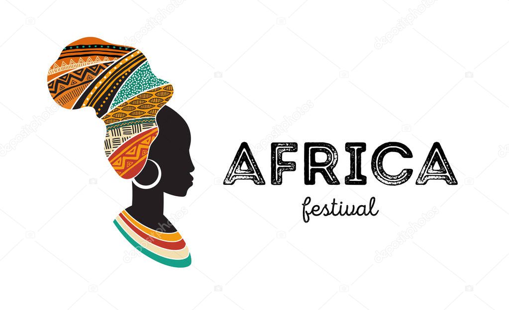 African woman silhouette with an African map as a head wrap. Concept design and illustration
