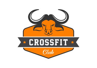 Boğa başı, buffalo, Fitness, crossfit, spor salonu amblem, etiket, rozet, logo ve öğe