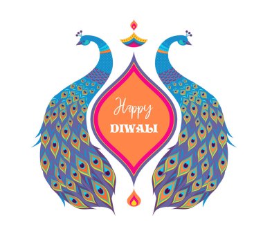 Mutlu Diwali Hindu Festivali Afiş. Yanan diya illüstrasyon, Hindistan'ın ışık Festivali için arka plan