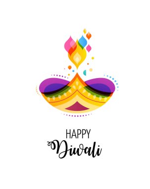 Mutlu Diwali Hindu Festivali Afiş. Yanan diya illüstrasyon, Hindistan'ın ışık Festivali için arka plan