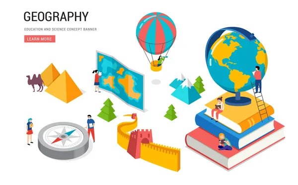 Geografie, škola, vysoká škola ponaučení. Izometrické design — Stockový vektor
