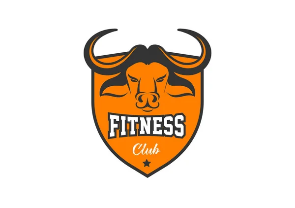Cabeza de Toro, Búfalo, Fitness, crossfit, emblemas de gimnasio, etiqueta, insignia, logotipo y elemento — Vector de stock