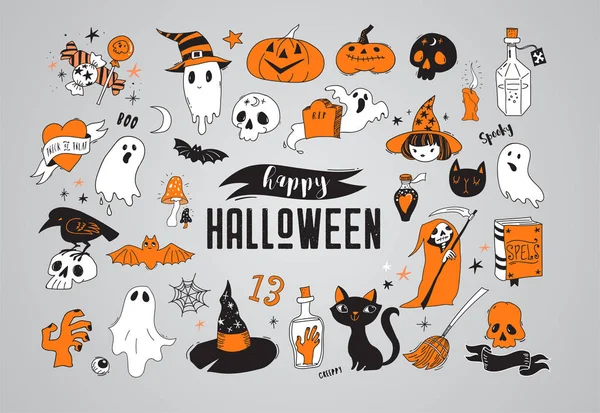 Feliz Halloween pegatinas, iconos, elementos — Archivo Imágenes Vectoriales