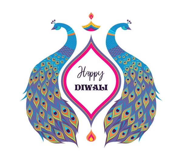 Happy Diwali hinduiska festival banner. Brinnande diya illustration, bakgrunden för ljus festival i Indien — Stock vektor