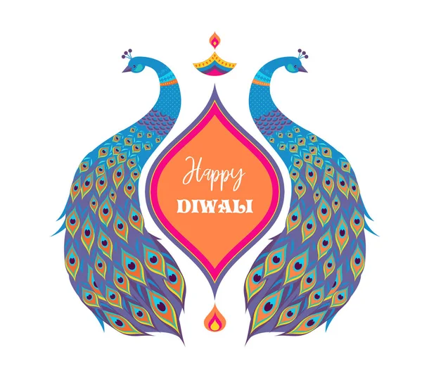 Happy Diwali hinduiska festival banner. Brinnande diya illustration, bakgrunden för ljus festival i Indien — Stock vektor