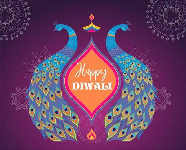 Happy Diwali hinduiska festival banner. Brinnande diya illustration, bakgrunden för ljus festival i Indien — Stock vektor