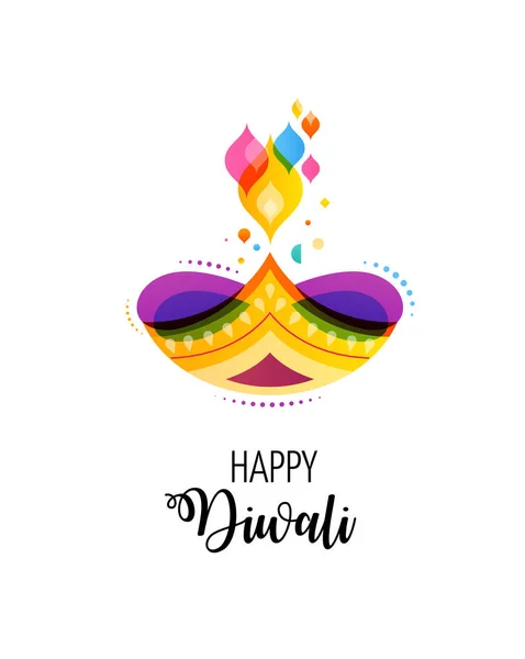 幸せなヒンドゥー教ディワリ祭バナー。Diya の図、インドの光の祭典のための背景の書き込み — ストックベクタ