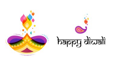 Mutlu Diwali Hindu Festivali Afiş. Yanan diya illüstrasyon, Hindistan'ın ışık Festivali için arka plan