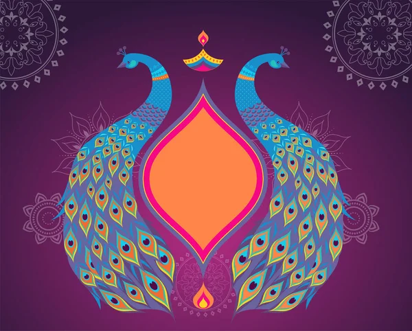 Šťastný Diwali hinduistického festivalu nápis. Hořící diya ilustrace, pozadí pro lehké festival Indie — Stockový vektor