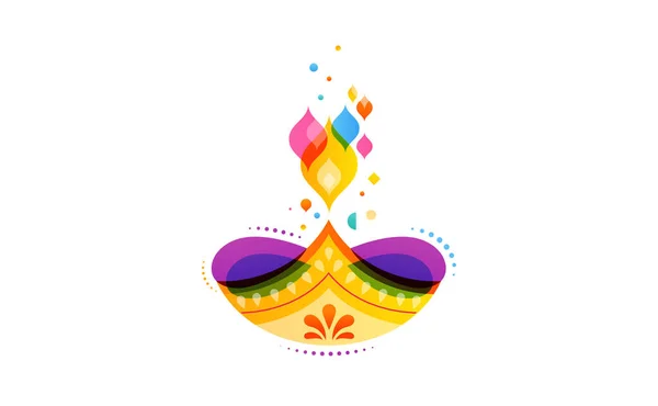 Szczęśliwy transparent festiwalu hinduskiego Diwali. Palenie się diya ilustracja, tło światło Festiwal Indii — Wektor stockowy