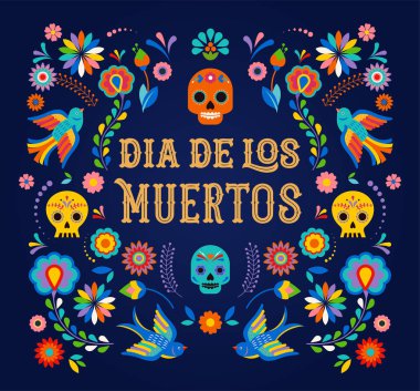 Ölü, Dia de los moertos, renkli Meksika çiçekler ile banner günü. Fiesta, tatil poster, parti el ilanı, tebrik kartı