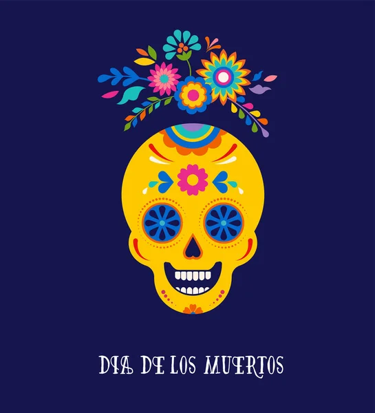 Dag van de dood, Dia de los muertos achtergrond, banner en wenskaart concept met suiker schedel. Kleurrijke vectorillustratie — Stockvector