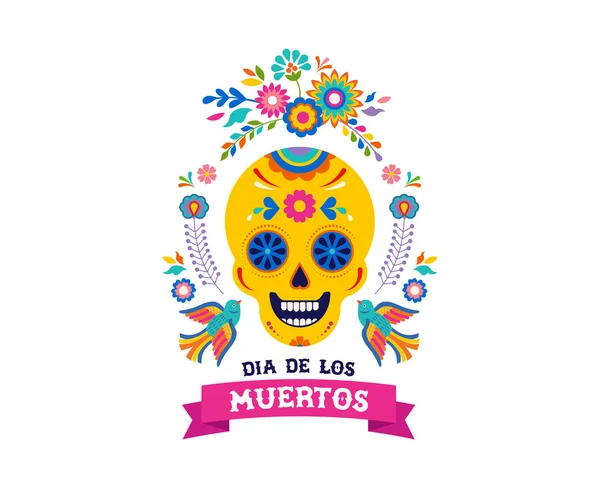 Giorno dei morti, Dia de los muertos sfondo, banner e biglietto di auguri concetto con teschio di zucchero. Illustrazione vettoriale colorata — Vettoriale Stock