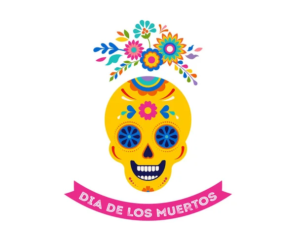 Día de los muertos, Dia de los muertos fondo, estandarte y tarjeta de felicitación concepto con cráneo de azúcar. Ilustración vectorial colorida — Archivo Imágenes Vectoriales