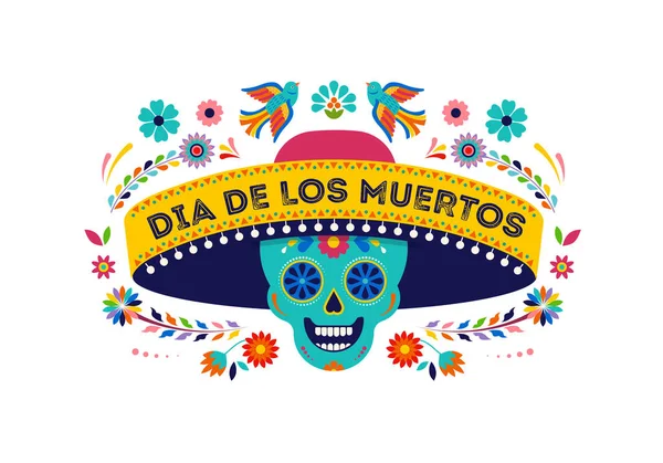 Dag van de dood, Dia de los muertos achtergrond, banner en wenskaart concept met suiker schedel. Kleurrijke vectorillustratie — Stockvector