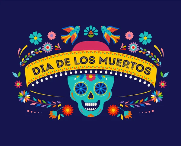 Dia dos mortos, Dia de los muertos fundo, bandeira e cartão conceito com crânio açúcar. Ilustração vetorial colorida — Vetor de Stock