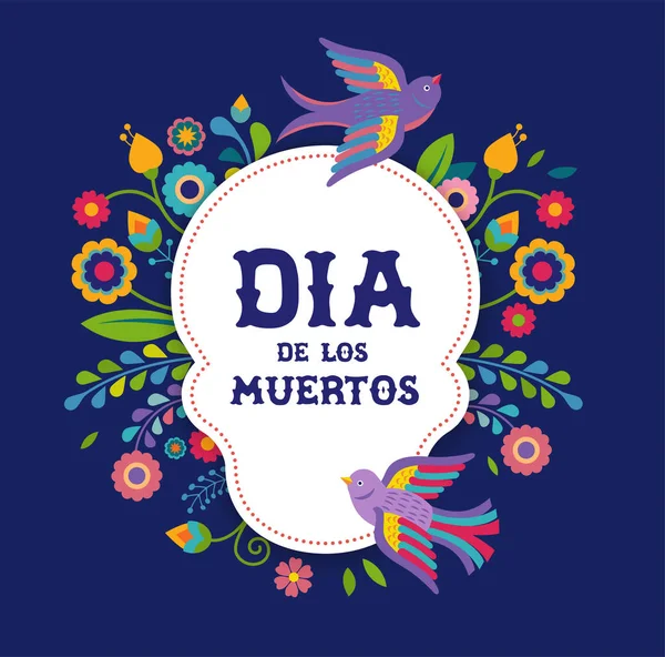 죽은, 디 아 드 로스 moertos, 다채로운 멕시코 꽃으로 배너의 하루. 축제, 휴일 포스터, 파티 전단, 인사말 카드 — 스톡 벡터