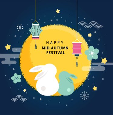 Mutlu Orta Sonbahar Festivali. Vektör afiş, arka plan ve poster