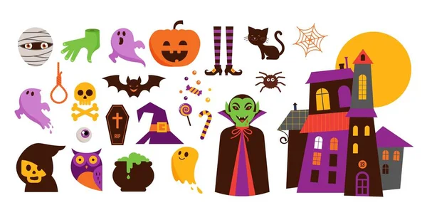 Šťastný Halloween ručně tažené samolepky, ikon, položek — Stockový vektor