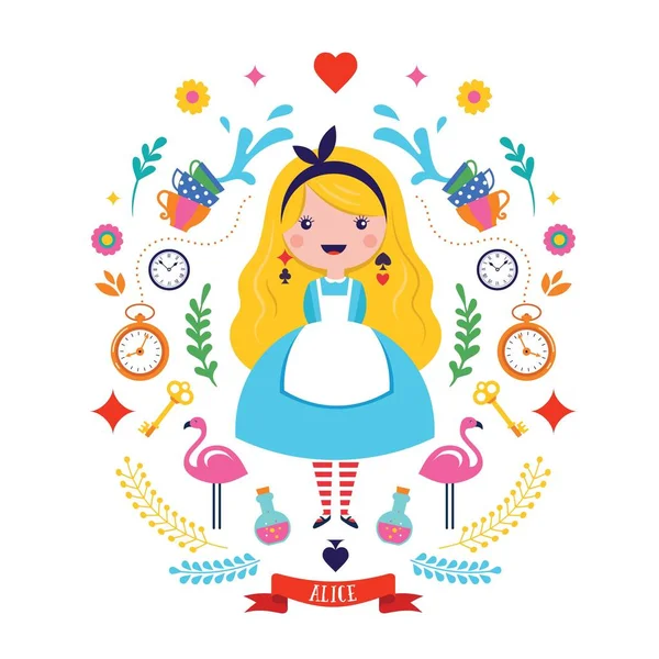 Alice in Wonderland banner, poster and card. We are mad here. Vector background — Stock Vector