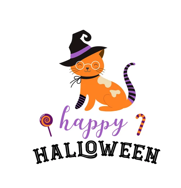 Happy Halloween - cats in monsters costumes, Halloween party. Vector illustration, banner, elements set — Stock Vector