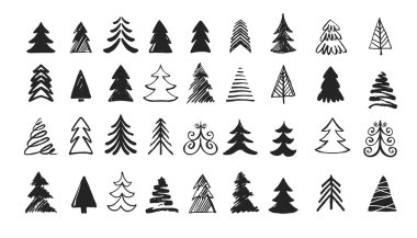 El Noel ağacı simgeleri çizilmiş. Karalamalar ve çizimler