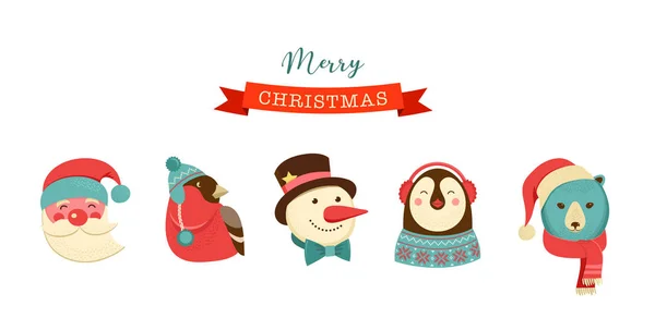 Feliz Navidad iconos, elementos de estilo retro e ilustración, etiquetas y etiquetas — Vector de stock