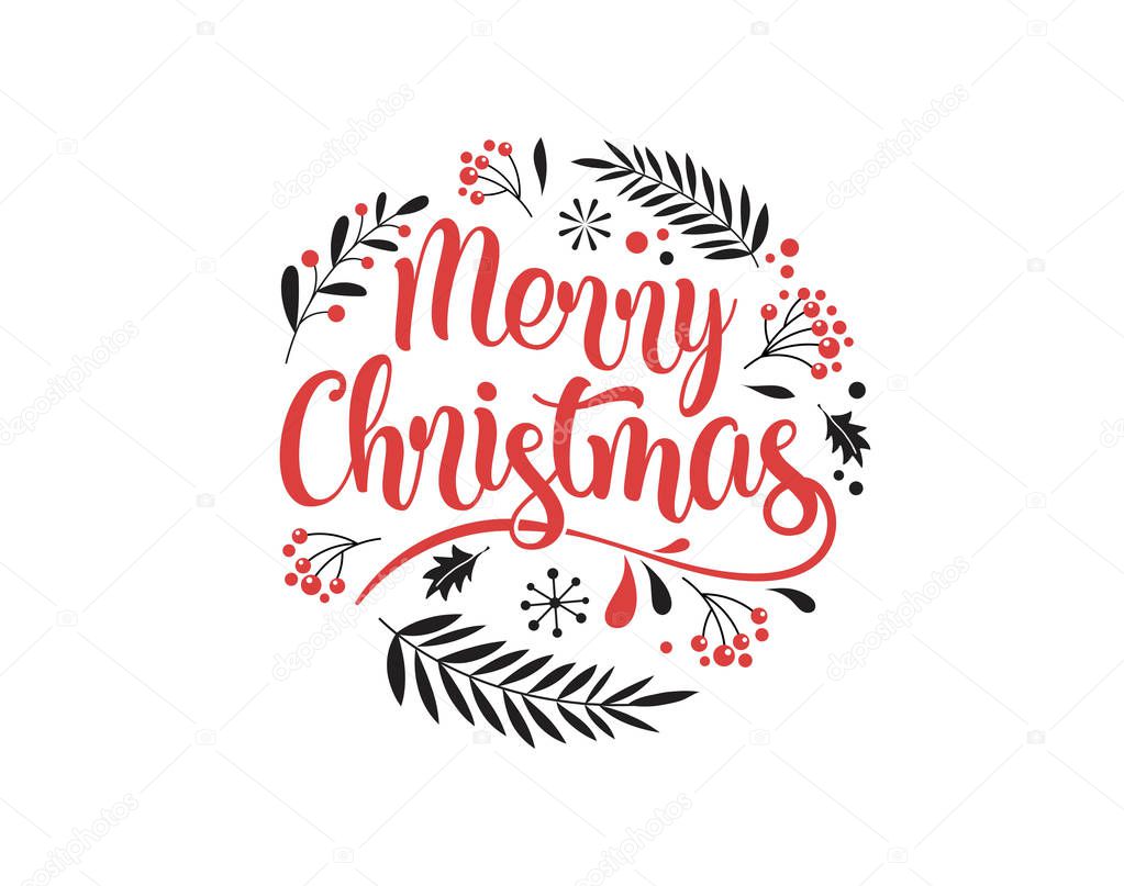 Merry Christmas Background with Typography, Lettering. Greeting card, banner and poster