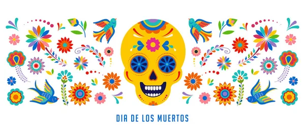 Día de los muertos, Dia de los muertos fondo, estandarte y tarjeta de felicitación concepto con cráneo de azúcar . — Vector de stock