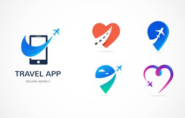 Seyahat acentası, turizm app ve geziler logosu, Macera Turları, modern simgesi ve öğe vektör