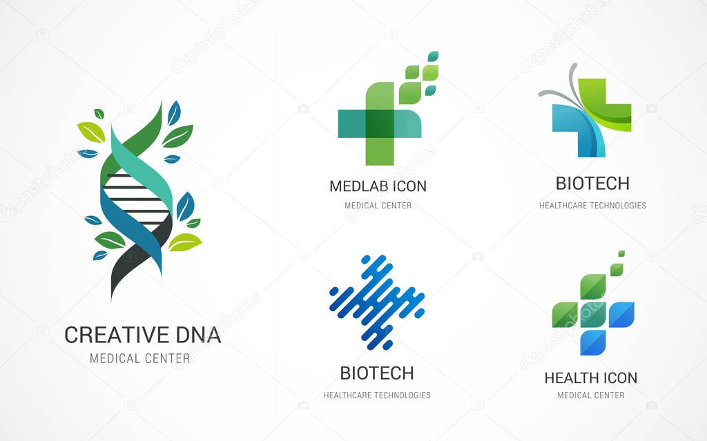 Pharmaceutical, medical, healthcare and pharmacy icons, logos and graphic elements - stock vector