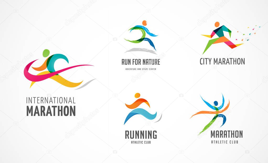 Run icon, symbol, running marathon poster, logo and icon collection