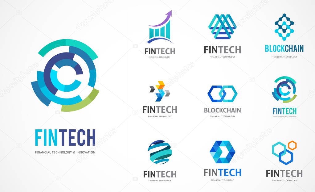 Logo collection - fintech, blockchain, technology, biotechnology, tech icons logos and symbols