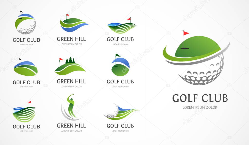 Golf club icons, symbols, elements and logo vector collection